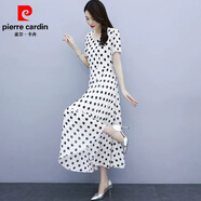 皮爾卡丹（pierre cardin）法式黑白波點(diǎn)連衣裙女雪紡高級感氣質(zhì)大碼胖MM大擺圓點(diǎn)長(cháng)裙2025夏 白色 M 【建議105斤內】