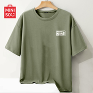 名創(chuàng  )優(yōu)品（MINISO）純棉t恤男夏季戶(hù)外籃球運動(dòng)透氣短袖上衣學(xué)生潮牌個(gè)性印花打底衫 棕櫚綠(m墨綠松樹(shù)胸標) XL 180(體重140-160斤左右)