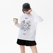 MARDI官方正品輕奢高級感韓版休閑寬松圓領(lǐng)T恤25春季新款印花打底長袖 DS302 白色 M 均碼