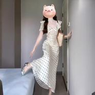 衣然呈品法式波點(diǎn)泡泡袖連衣裙女夏海邊度假溫柔風(fēng)收腰氣質(zhì)獨(dú)特絕美裙子女 白色 XL 【建議130-145斤】