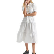 DEREK LAM 10 CROSBY 女士棉質(zhì)及膝連衣裙 A型廓形 純色款 泡泡袖 白色 14