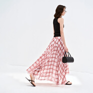 IN YASAKO仙女格浪漫清冷感仙氣格紋真絲撞色飄逸夢(mèng)幻半裙 復古英倫紅 S