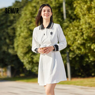 森馬（Semir）【連衣裙合輯】夏天女法式慵懶風(fēng)裙子復(fù)古學(xué)院風(fēng)針織裙雪紡碎花裙 P款長袖polo裙-本白10102 L