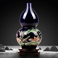傲世景德鎮(zhèn)陶瓷器新中式花瓶工藝品客廳擺件酒柜玄關(guān)茶室博古架裝飾品 景泰藍清荷葫蘆瓶+底座