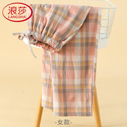 浪莎（LangSha）日系純棉紗布睡褲女長(zhǎng)褲春秋季格子外穿居家褲時(shí)尚睡衣褲家居褲 黃線粉格 全棉棉布 L 110-125斤