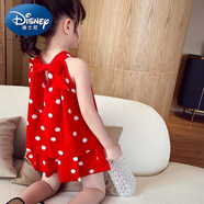 迪士尼（Disney）女童套裝夏裝2025新款兒童時(shí)尚波點(diǎn)背心短褲洋氣小女孩雪紡兩件套 紅色 波點(diǎn)套裝 90