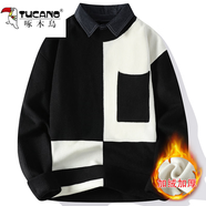 啄木鳥（TUCANO）假兩件毛衣冬款男士冬季加厚襯衫領針織衫寬松打底毛線衫線衣男裝 8059黑色加絨 L (約110~140斤可穿)