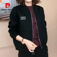 皮爾卡丹（pierre cardin）2025春季新款顯瘦運動(dòng)時(shí)尚休閑女士衛衣棒球衫減齡外套媽媽裝 黑色 5XL 150-160斤