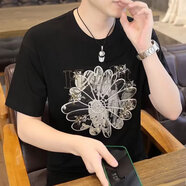 玖臧新款短袖t恤男休閑運(yùn)動(dòng)潮牌男裝夏季打底薄款百搭帥氣圓領(lǐng)上衣服 860黑色 M