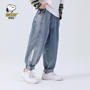 SNOOPY【兒童牛仔褲】25年春季新款男女寶休閑耐磨長褲中大童寬松褲子 G01藍色 150
