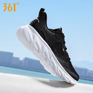 361°運動(dòng)鞋男鞋2026春夏新款透氣鏤空網(wǎng)面鞋子男輕便減震軟底跑步鞋男 曜石黑/361度白 44