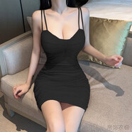 浮夏微胖女生包臀裙大碼女裝緊身純欲戰袍300斤胖mm性感吊帶連衣裙子 黑色 L 建議100-120斤