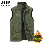 JEEP SPIRIT吉普馬甲男外套男士春秋加絨戶外休閑無袖背心上衣男裝 軍色 2XL