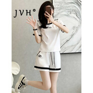 JVH香港潮牌休閑運(yùn)動(dòng)套裝女 2025夏季新款短袖T恤高腰闊腿短褲長(zhǎng)褲子 白色短袖短褲 S
