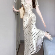 夏蓓朵大碼法式荷葉邊V領(lǐng)波點(diǎn)連衣裙女2025夏季溫柔風(fēng)收腰顯瘦氣質(zhì)長(zhǎng)裙 連衣裙 L 110-125斤