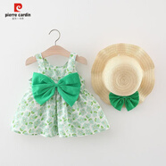 皮爾卡丹（pierre cardin）女童純棉連衣裙夏季兒童小女孩背心裙0到3歲女寶寶夏裝公主裙子 滿身桃花雪紡吊帶裙送草帽 綠色 85 cm(85cm)