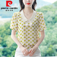 皮爾卡丹（pierre cardin）短袖雪紡衫2025夏季新款娃娃領(lǐng)拼接碎花上衣女寬松洋氣小衫 黃色點(diǎn)點(diǎn) 【商城】今年流行的輕 M 85-100斤
