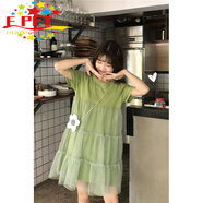 EPET夏季2025新款寬松小清新甜美網(wǎng)紗拼接很仙的氣質(zhì)法式日常田園氛圍 綠色+綠色網(wǎng)紗 L 95-120斤