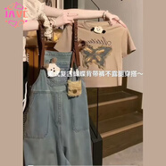 JAVC夏季溫柔系穿搭女2025新款韓版設(shè)計(jì)感蝴蝶結(jié)上衣背帶牛仔褲兩件套 卡其色上衣【單件】 M 【建議95-105斤】