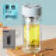 希樂(lè )（cille）（XILE）水杯玻璃杯女高顏值帶蓋家用耐高溫高硼硅雙層便攜小泡茶 藍色+杯套 【雙層防燙+茶隔 230m