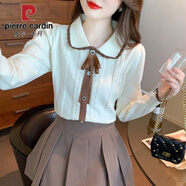皮爾卡丹（pierre cardin）小香風(fēng)娃娃領(lǐng)針織長袖上衣女裝秋冬裝2025新款氣質(zhì)內(nèi)搭打底衫毛衣 白色 XL