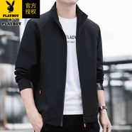 花花公子（PLAYBOY）2025春秋季立領(lǐng)夾克男士休閑外套秋寬松青年潮流百搭上衣服男裝 黑色 2XL