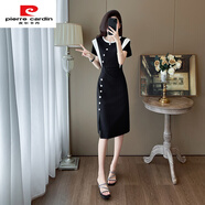 皮爾卡丹（pierre cardin）設計感黑白拼接裙子2025年夏季新款韓版時(shí)尚氣質(zhì)連衣裙法式中長(cháng)裙 黑色 L