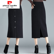 皮爾卡丹（pierre cardin）秋冬新款女裝彈力顯瘦包臀裙2020韓版毛線裙高腰中長(zhǎng)款針織半身裙 黑色  裙長(zhǎng)65厘米 均碼 建議60-80腰圍