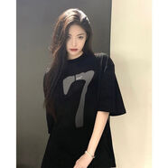 阿瑪瑟100%純棉港式復古潮牌短袖t恤男女新款夏季寬松設(shè)計感小眾情侶半 A3-79-7短袖-黑 M