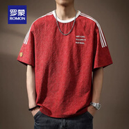 羅蒙（ROMON）高端冰絲涼感短袖男速干泡泡紗t恤男寬松印花圓領(lǐng)夏季薄款體恤男T 9010酒紅T恤 S 碼 適合90-115斤
