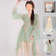 單南衛(wèi)古典舞服裝小個子古風身韻紗衣練功服飄逸中國舞舞蹈服演出服套裝 嫩葉綠蝴蝶紗衣+漸變褲+白胸墊吊 XL 120到130件