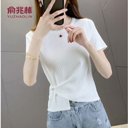 俞兆林T恤女冰絲短袖夏季2022年ins火修身時尚百搭打底衫不規(guī)則針織上衣 白色 L （建議106-122斤）