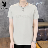 花花公子（PLAYBOY）男士短袖t恤2025夏季新款純棉上衣服潮流寬松休閑圓領(lǐng)半袖體恤男T 6520杏色 XL 【121-140斤】