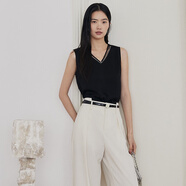 FIRSTSTATION時(shí)尚百搭V領(lǐng)網(wǎng)眼拼接鏈條醋酸小背心女25夏新款5182A 黑色 L