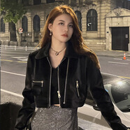 HUALIN FASHION美式復古機車(chē)皮衣短褲炸街外套春季小個(gè)子感 黑色有墊肩 (收藏店鋪優(yōu)先發(fā)貨) S 建議【98斤以?xún)取?
                                         title=