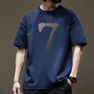 以純A21潮流潮牌設(shè)計(jì)感字母高街純棉短袖男夏季美式休閑體恤百搭T恤上 藏藍(lán)色短袖-1617-純棉 3XL 【建議190-215斤】