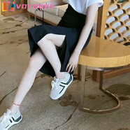 VOYDOVE夏季輕熟風(fēng)套裝女夏裝2025新款印花字母短袖T恤開叉半身裙兩件套 單 黑色半裙 XL