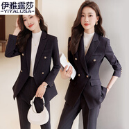 伊雅露莎條紋小西裝女職業(yè)套裝春秋免燙高端通勤西服商務正裝工作服895-1 單件黑條紋西裝 S