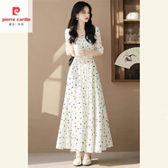 皮爾卡丹（PIERRE CARDIN）白色連衣裙波點(diǎn)新款女裝海邊度假法式氣質(zhì)顯瘦冷淡系獨(dú)特別致裙子 白色 S