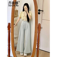 丹珠娜（DanZhuNa）休閑褲女裝夏季一整套甜韓劇小清新夏天穿搭闊腿褲子兩件套裝衣服 褲子 L