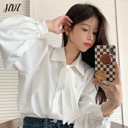 JZDZ大碼顯瘦面試白色襯衫女新款2025春秋季胖MM蝴蝶結(jié)長袖夏裝上衣 白色 常規(guī) M 【建議100-120斤】