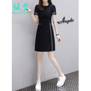 綠夕（REAXUR）小個(gè)子連衣裙子夏天女裝2025夏季新款短款黑色衣服氣質(zhì)收腰高級(jí)感 黑色 L