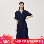 哥弟真的好（GIRDEAR）女裝中長款短袖洋裝連衣裙【附腰帶】8500125 藏藍 S (2碼)