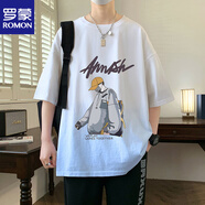 羅蒙（ROMON）漸變青少年13高初中14學生15短袖t恤男16歲夏季印花寬松半袖體恤 1060白色 M