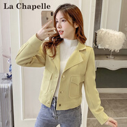 拉夏貝爾（La Chapelle）短外套女裝2025年春秋新款韓版時(shí)尚小個(gè)子薄款外套風(fēng)衣上衣女毛呢 黃色 M 【推薦100-110斤左右】