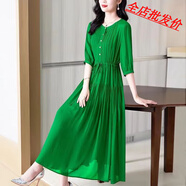 【特價(jià)撿漏】春夏棉麻女裝新款連衣裙款收腰高端棉麻大擺裙 草綠色-上新 2XL【145～160斤】
