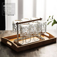 禾艾蘇（heisou）高顏值樹(shù)紋杯耐熱玻璃杯家用水杯牛奶杯咖啡杯紅酒啤酒杯透明杯子 250ml水杯 6只+杯架+茶盤(pán)