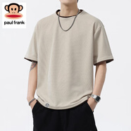 大嘴猴（paul frank）華夫格短袖t恤男士2025夏季新款美式假兩件上衣百搭潮流寬松體恤 杏色 【官方正品】 M 【建議90-110斤】