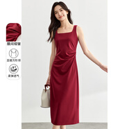 尚都比拉法式高級感連衣裙女秋季赫本風長款氣質(zhì)A字裙抽褶收腰顯瘦背帶裙