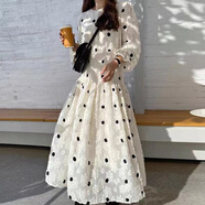 德莉婭2025春裝韓國chic秋裝新款大碼女裝波點(diǎn)喇叭袖連衣裙M-4XL200斤 圖色 2XL 140-160斤